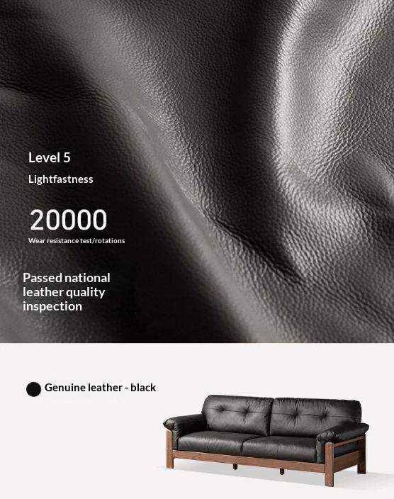 Black Walnut, Ash Solid Wood Genuine Leather, fabric Exposed Frame Sofa with Tufted Cushions