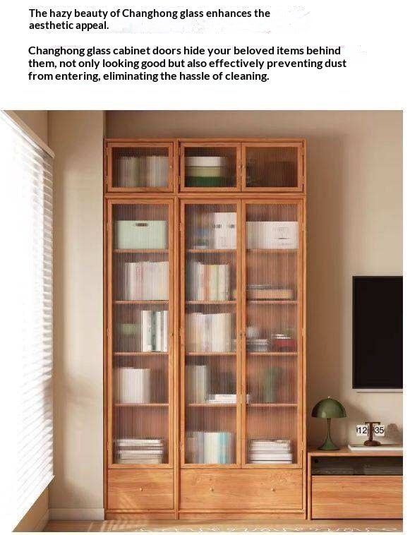 Cherry Wood Combination Bookcase Floor Shelf Glass Door Bookcase