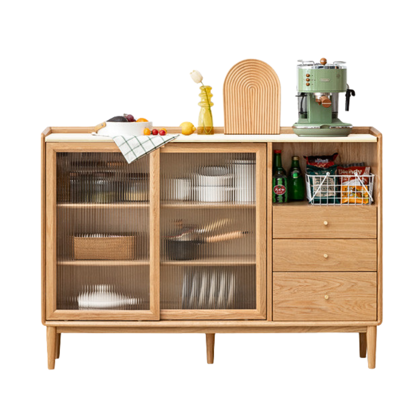 Oak, Ash, Black Walnut, Cherry, Beech Solid Wood, Solid RubberWood Ultra-thin Sideboard Sliding Door