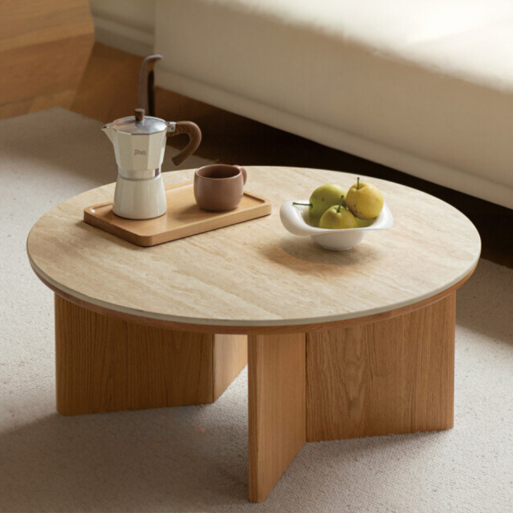 Oak Solid Wood Travertine Rock Plate Coffee Table