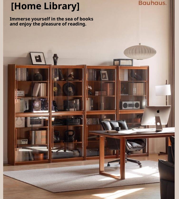 Poplar Solid Wood Vintage Style Glass Bookcase