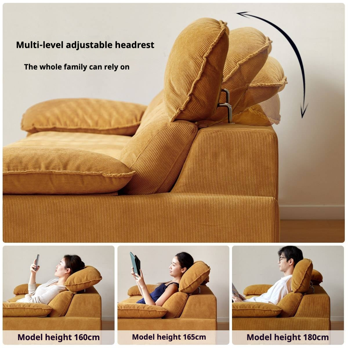 High-Back Corduroy Fabric Sofa with Removable Cover