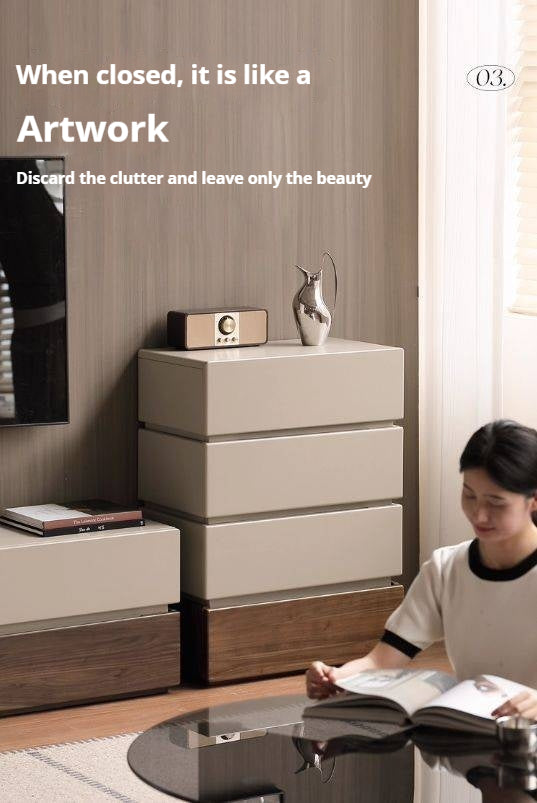 Black Walnut, Poplar Solid Wood Italian Light Luxury Side Cabinet.