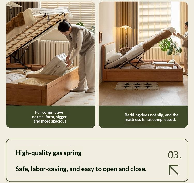 Cherry Solid Wood Box Bed — Vintage Style with Soft Backrest