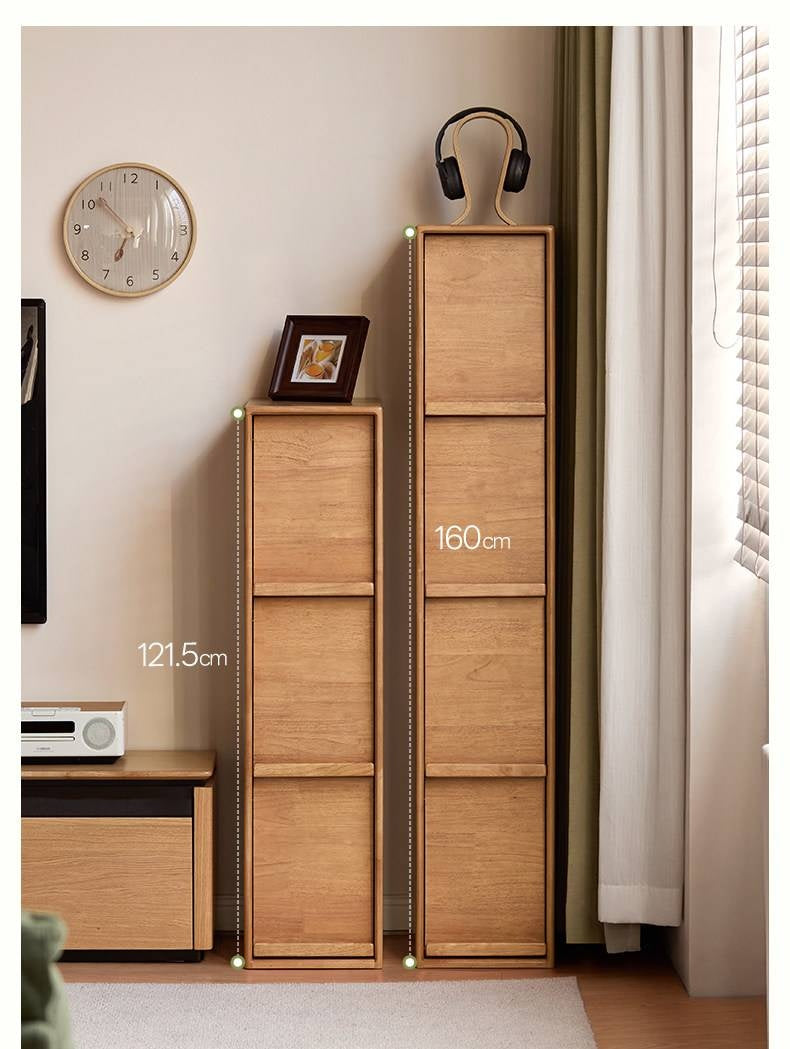 Solid Rubberwood Ultra-Narrow Bookcase with Flip-Down Front Panel
