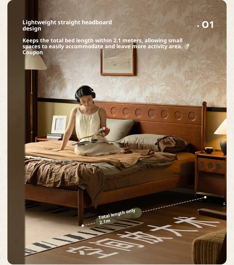 Poplar Solid Wood Bed, Bauhaus Vintage Style