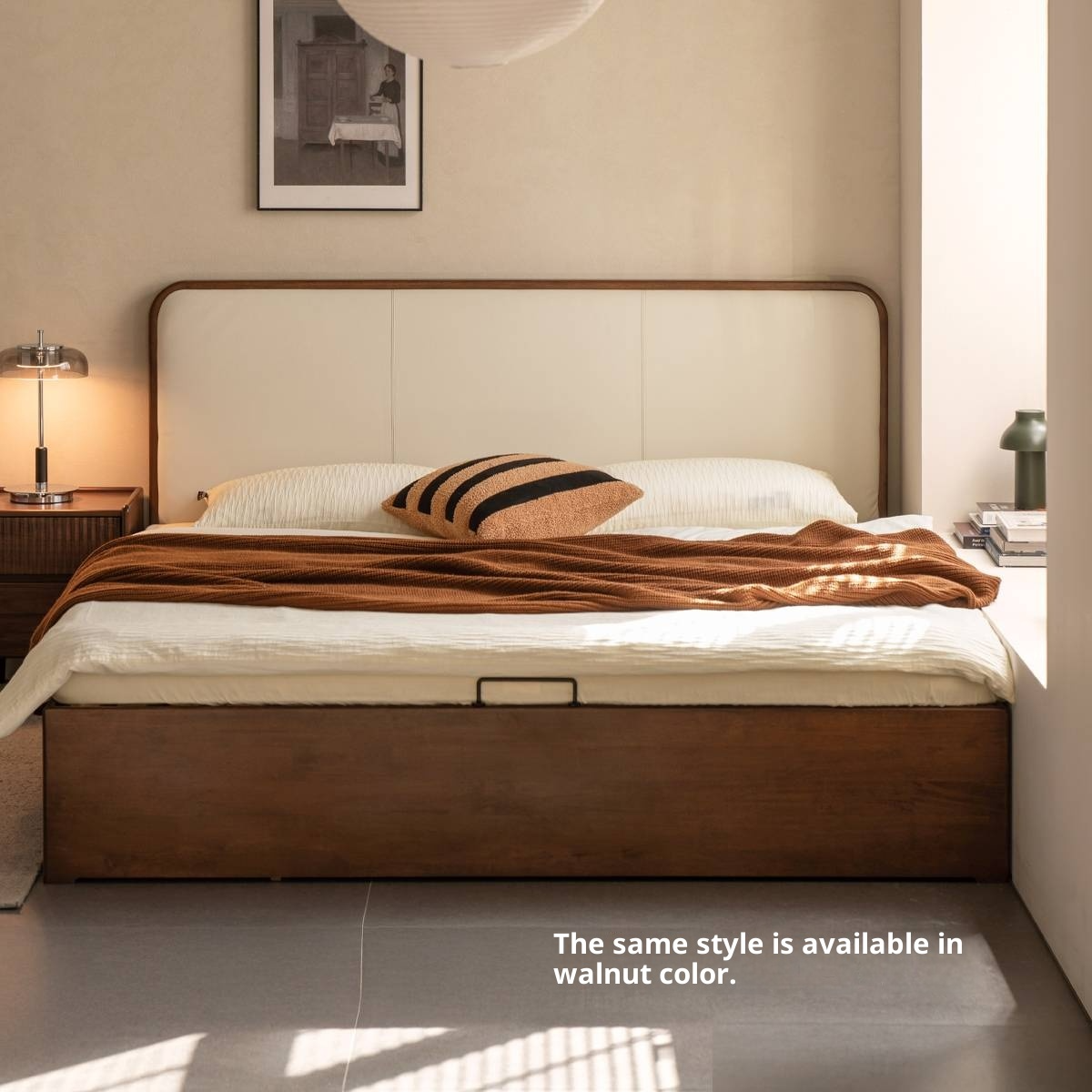Oak Solid Wood Genuine Leather, Eco-leather Box Bed