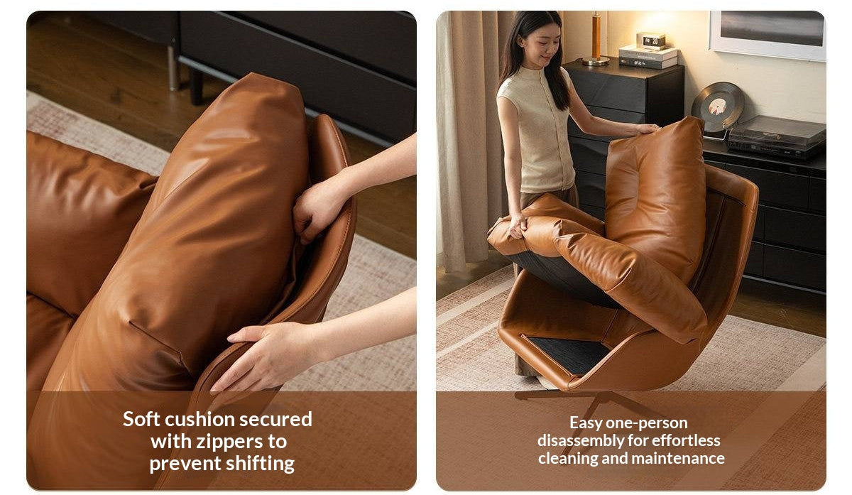 Organic Leather Italian Swivel Lounge Chair