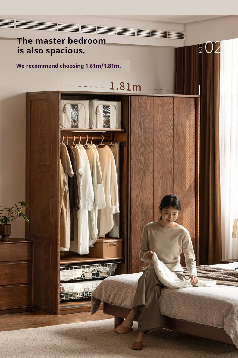 Oak Solid Wood, Solid RubberWood Modern Style Wardrobe