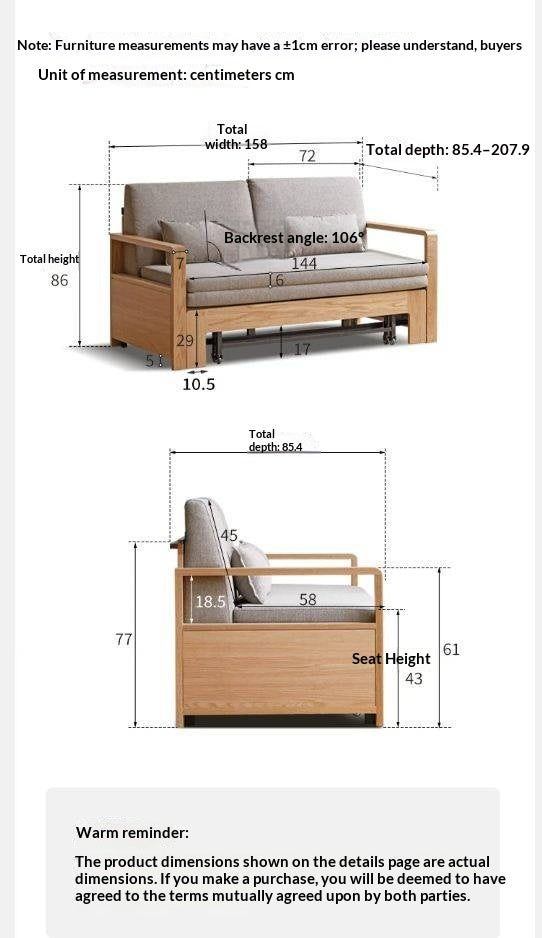 Oak, Ash Solid Wood Modern Dual-Use Sofa Bed