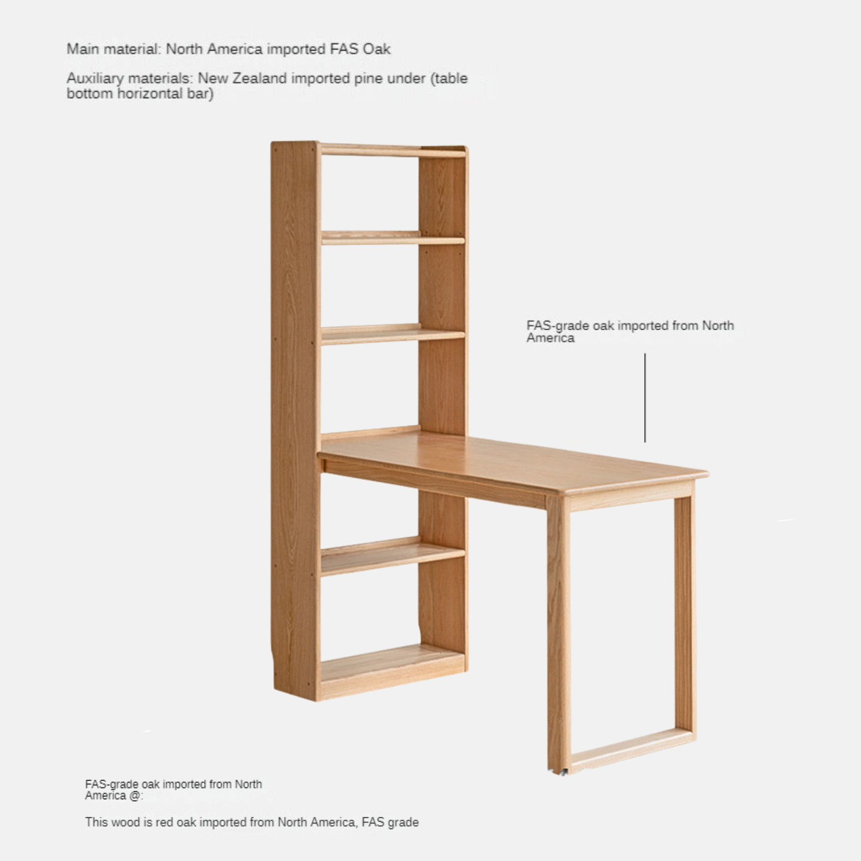 Oak Solid Wood Desk and Bookshelf Integrated Office Desk