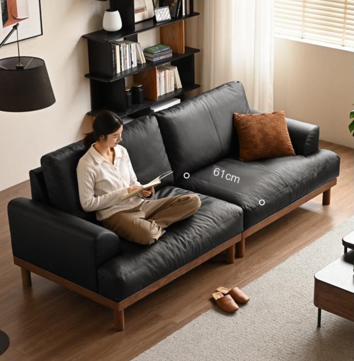 Oak Solid Wood Genuine Leather Sofa