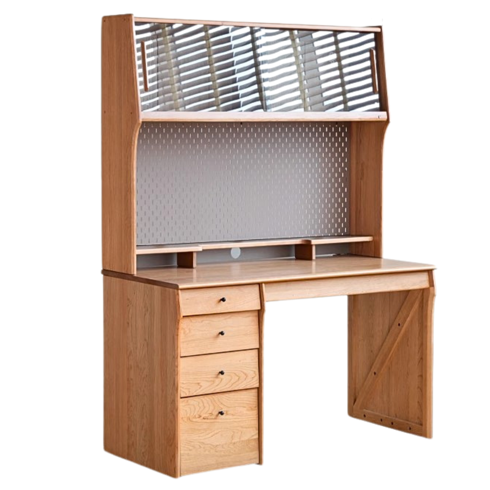 Oak, Cherry Solid Wood Desk Bookshelf Integrated Warm Light