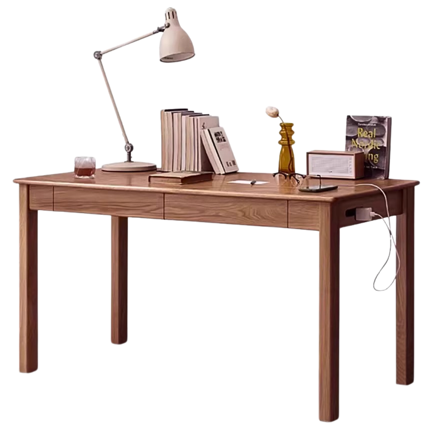 Oak, Ash Solid Wood USB Office Desk