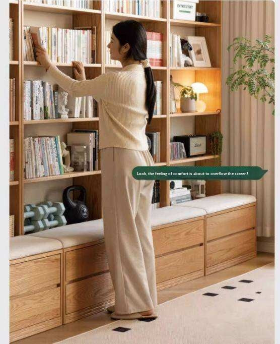 Oak, Ash Solid Wood Wall-To-Wall With Seat Combined Bookshelf