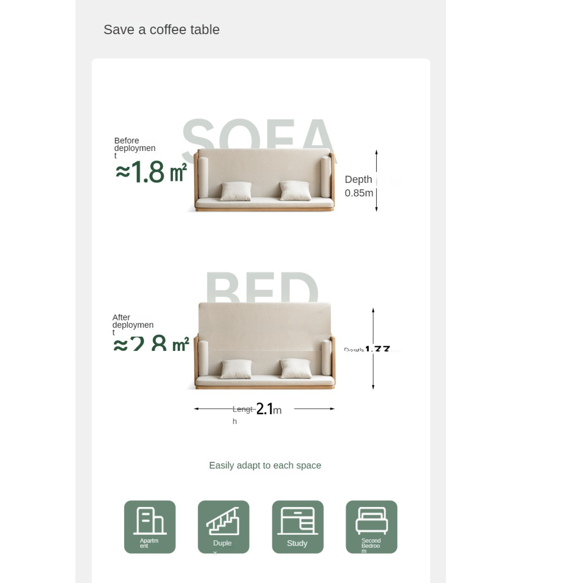 Oak Foldable Sofa Bed New Multifunctional Storage.