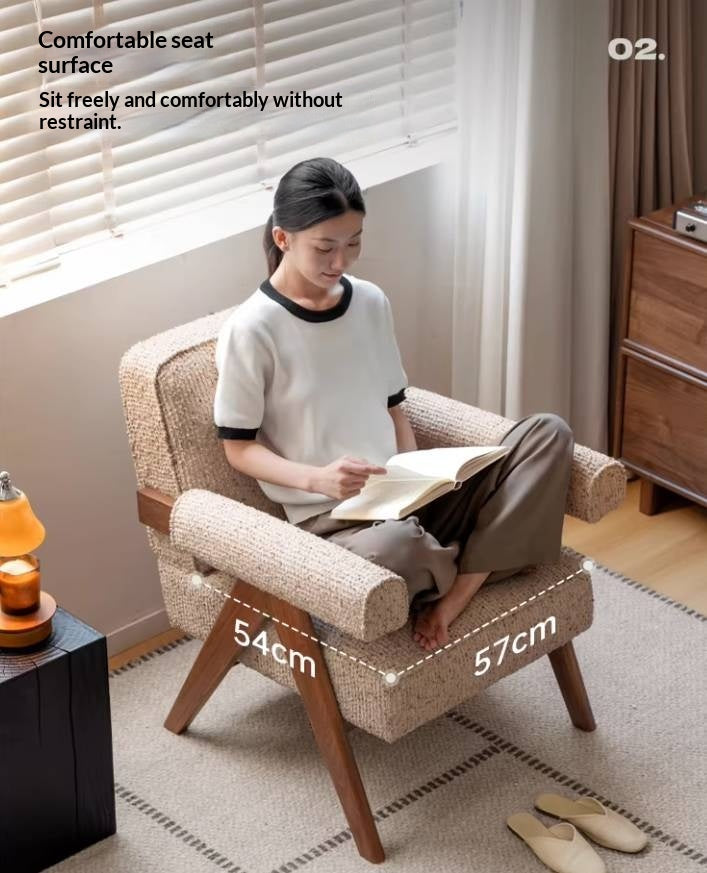 Ash solid wood Accent Armchair, Upholstered Lounge Chair with Angled A-Frame Legs and Wide Padded Armrests