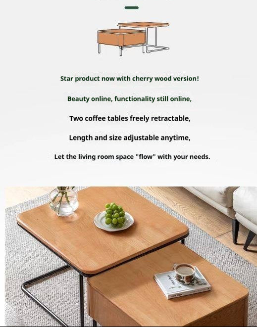 Cherry Solid Wood Combination Coffee Table Mid-Century Style