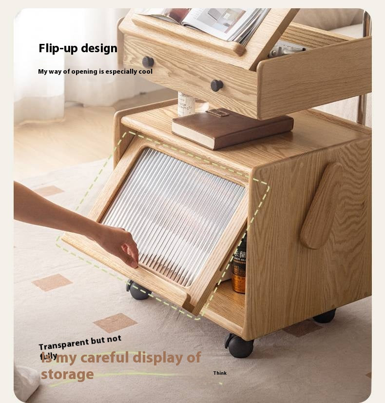 Ash Solid Wood Modern Style Mobile Side Table