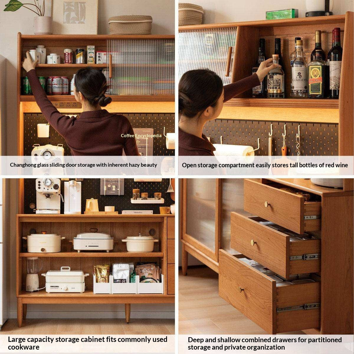 Cherry Solid Wood Sideboard High Cabinet Multi-Functional Buffet