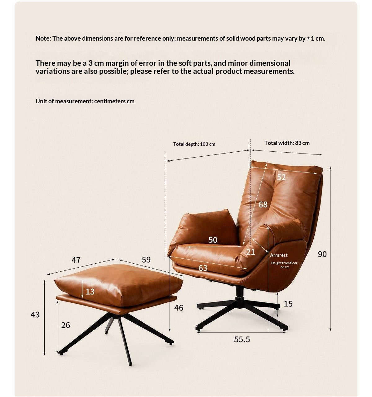 Organic Leather Italian Swivel Lounge Chair