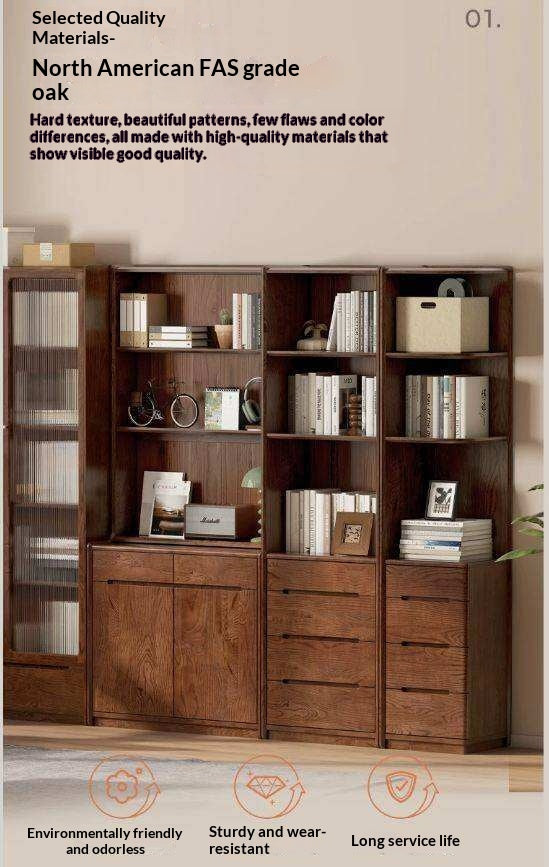 Oak Solid Wood Corner Floor-Standing Free Combination Bookshelf