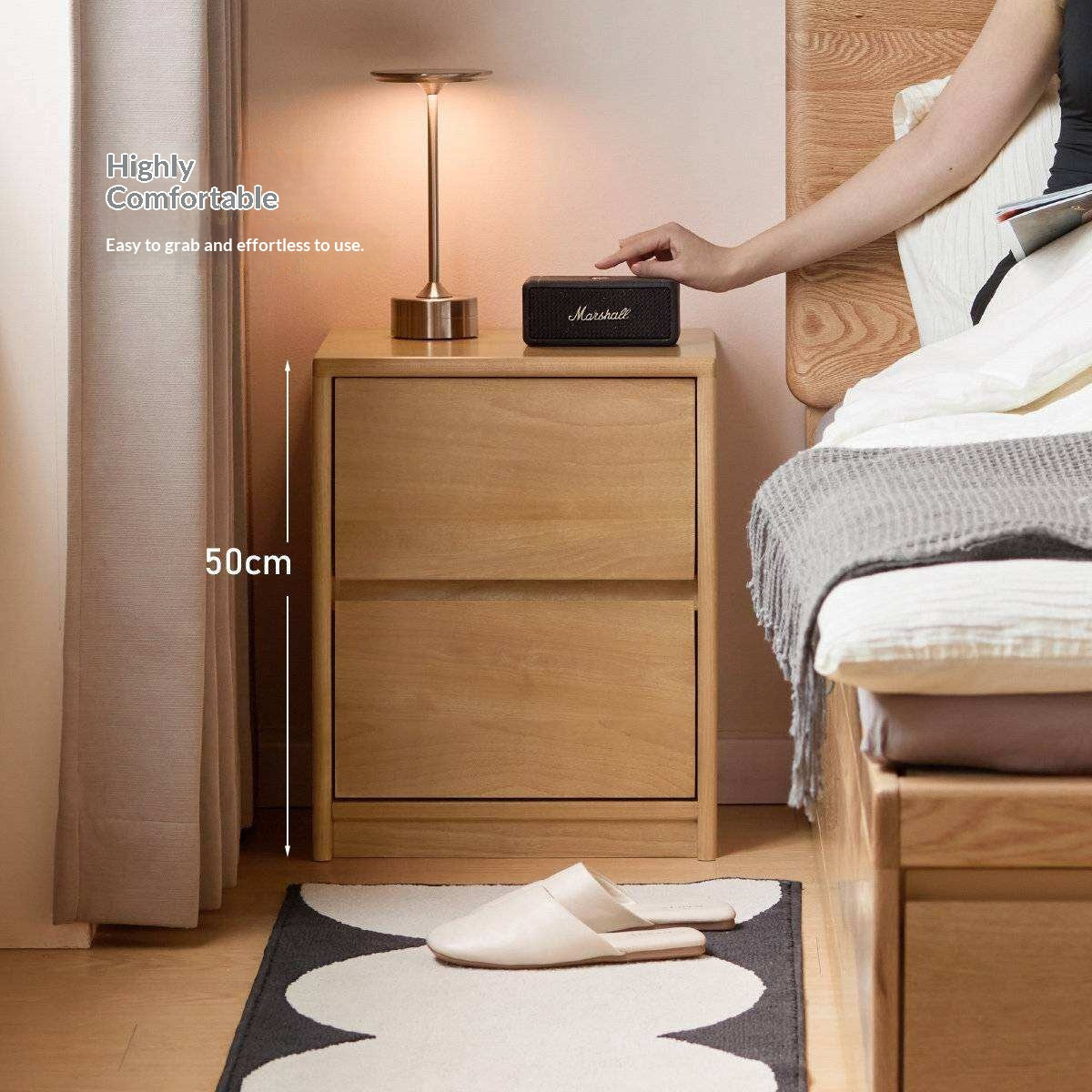 Birch Solid Wood Modern Minimalist Nightstand with Storage Cabinet