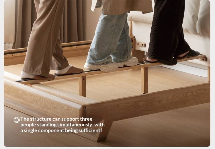 Oak Solid Wood Bed — Modern Minimalist Style with Genuine Leather and Floating Design