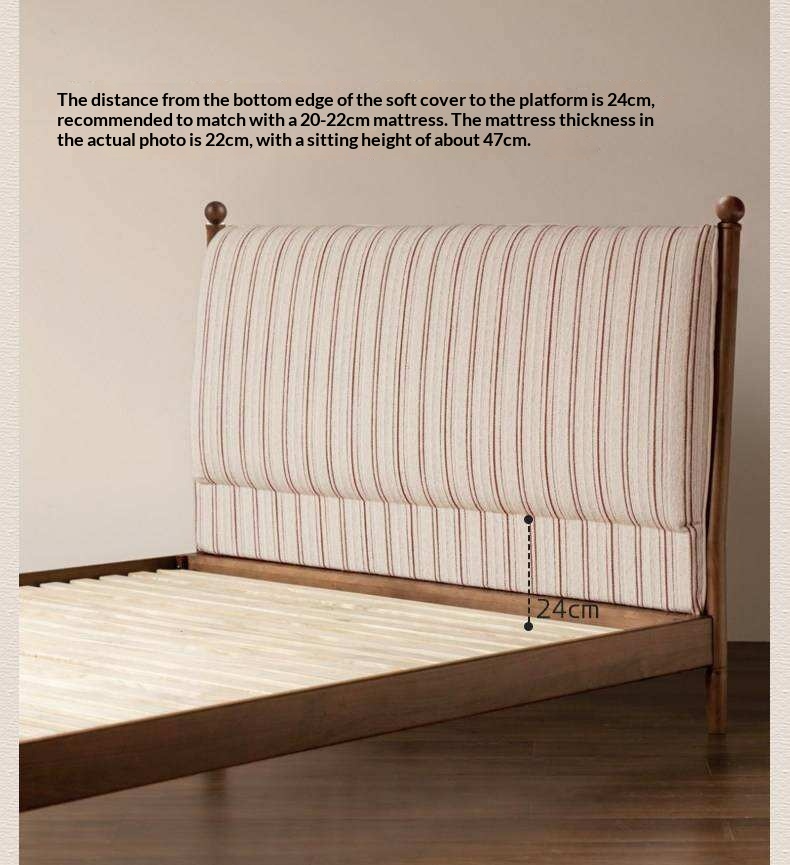 Black Walnut Solid Wood Striped Upholstered Panel Bed