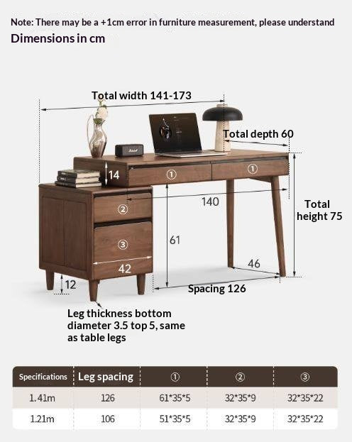 Black Walnut Solid Wood Integrated Desk With Drawer