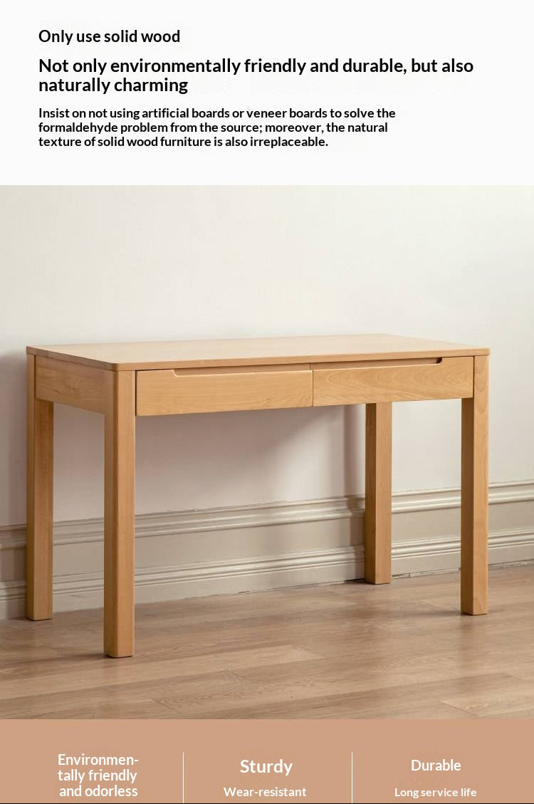 Beech Solid Wood Study Computer Office Desk