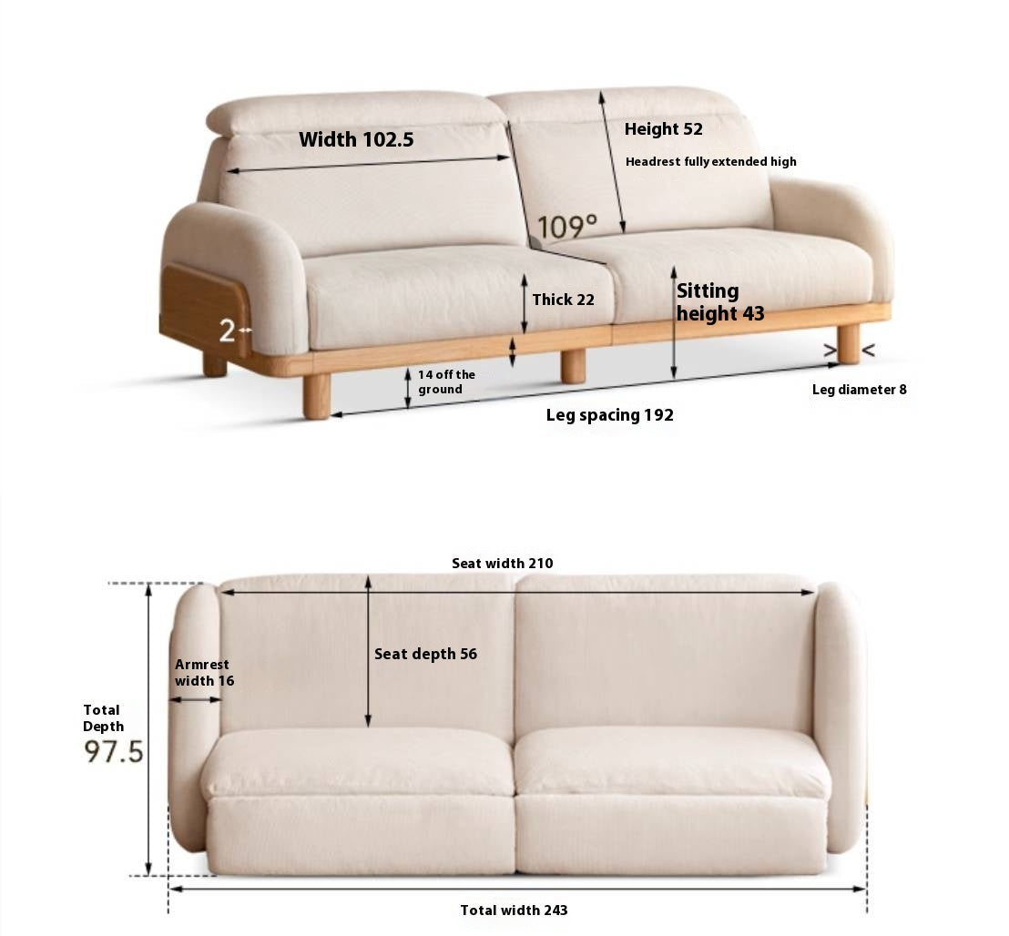 Oak Solid Wood Modern Casual High-Back White Fabric sofa