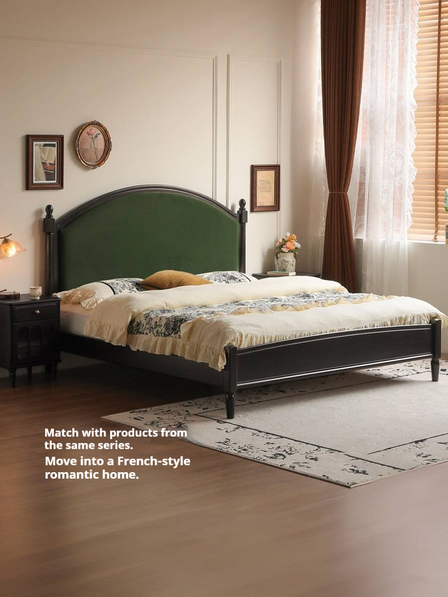 Rubberwood Solid Wood Soft Backrest Bed French Style