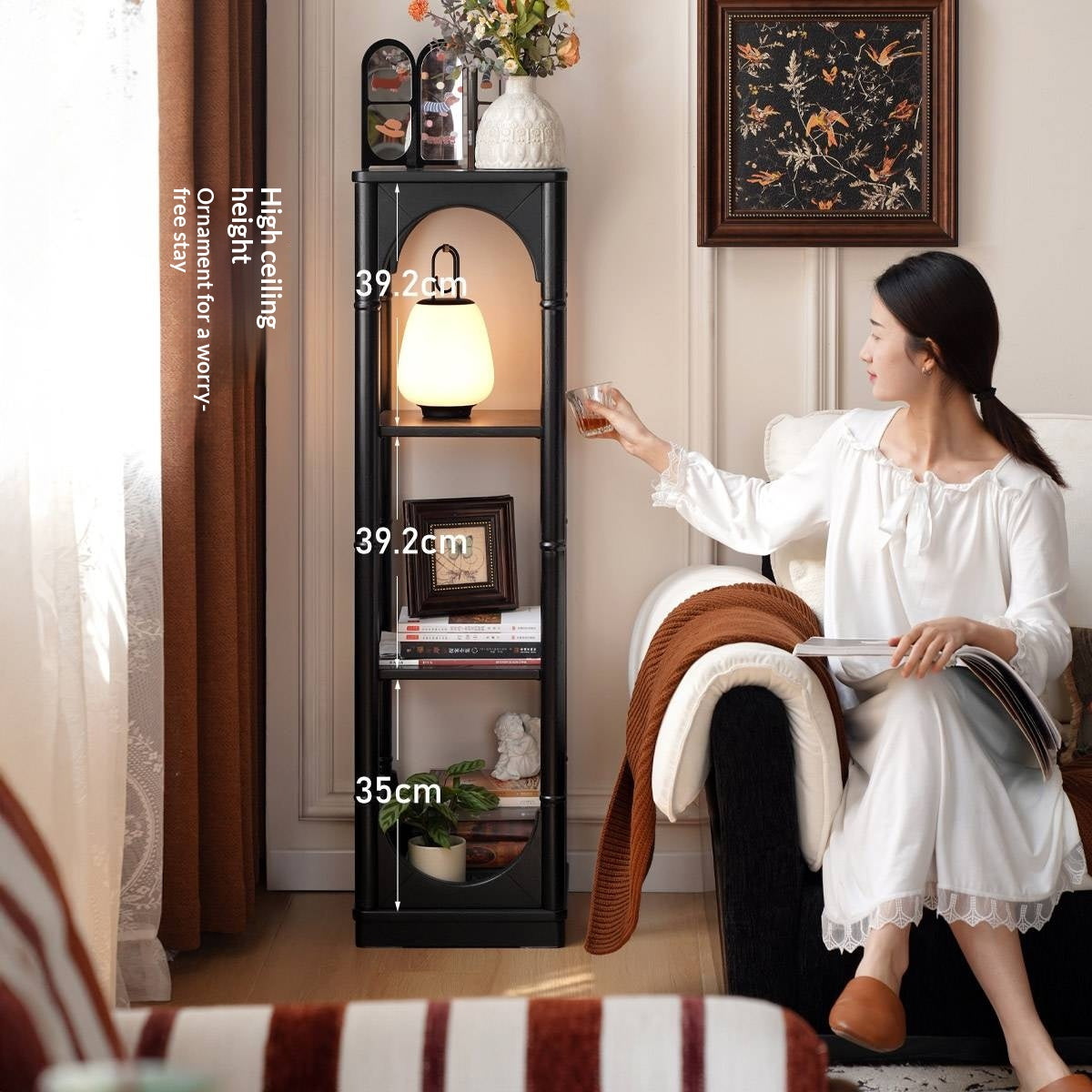 Solid Rubberwood, Tulipwood Solid Wood French Retro Corner Bookcase