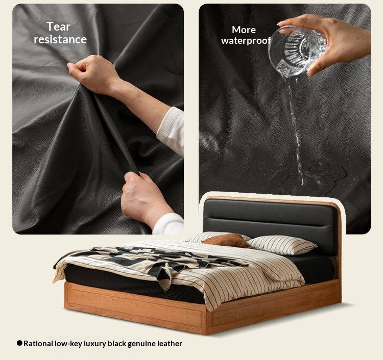 Cherry Solid Wood Box Bed — Vintage Style with Soft Backrest