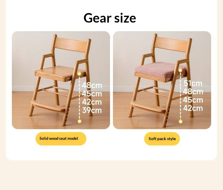 Oak, Beech Solid Wood Kids Chair Height-Adjustable