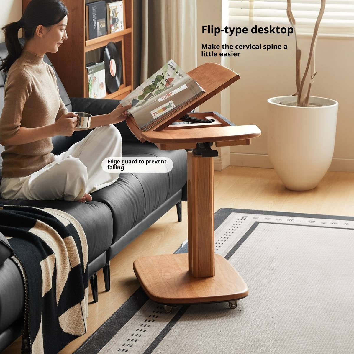 Cherry, Oak Solid Wood Elevating Desk Study Unit Mobile Desk