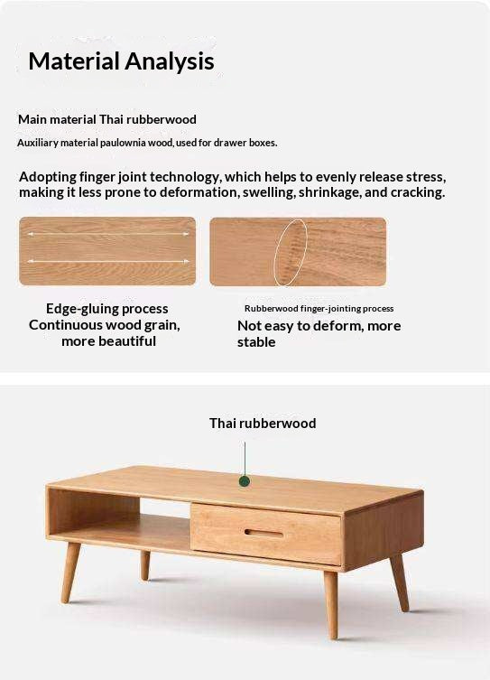 Solid RubberWood Coffee Table with Storage and Modern Aesthetic