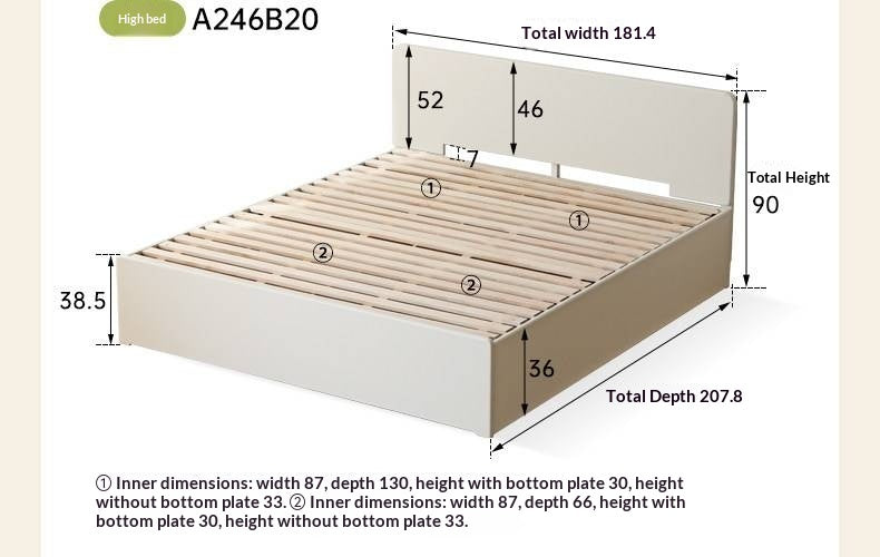 Rubberwood Solid Wood Bed — Modern Minimalist White Box Design