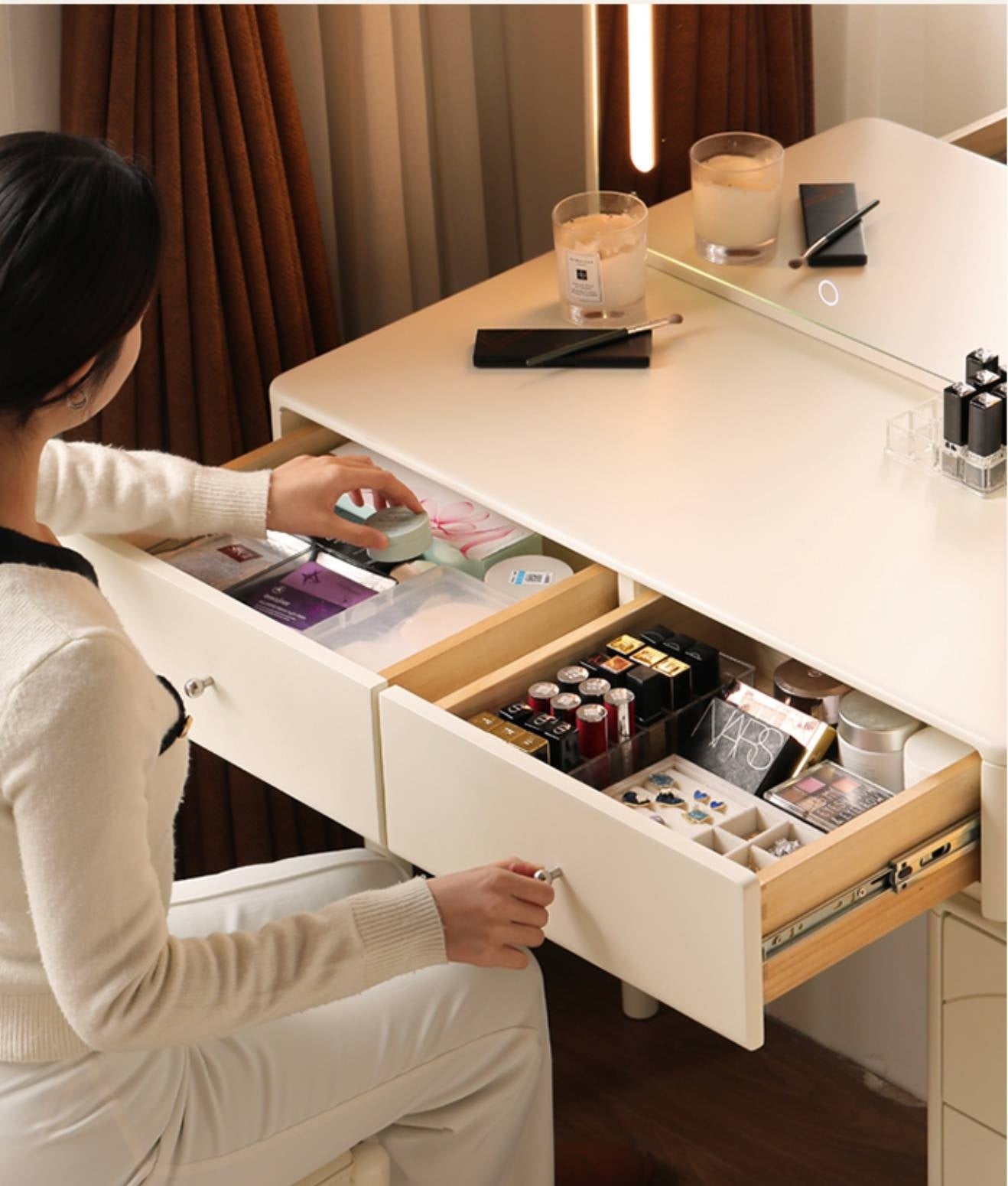 Solid Rubberwood Telescopic Multifunctional Vanity Table