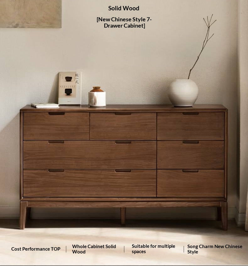 Ash Solid Wood Storage Cabinet Against the Wall