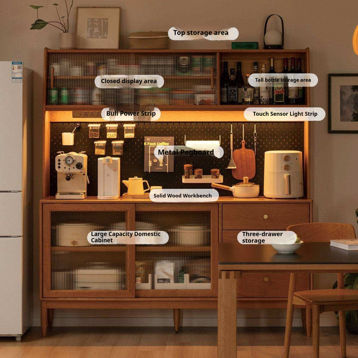 Cherry Solid Wood Sideboard High Cabinet Multi-Functional Buffet