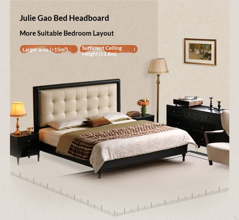 Luxury Genuine Leather Soft Headboard Bed, American Style Riveted Bed
