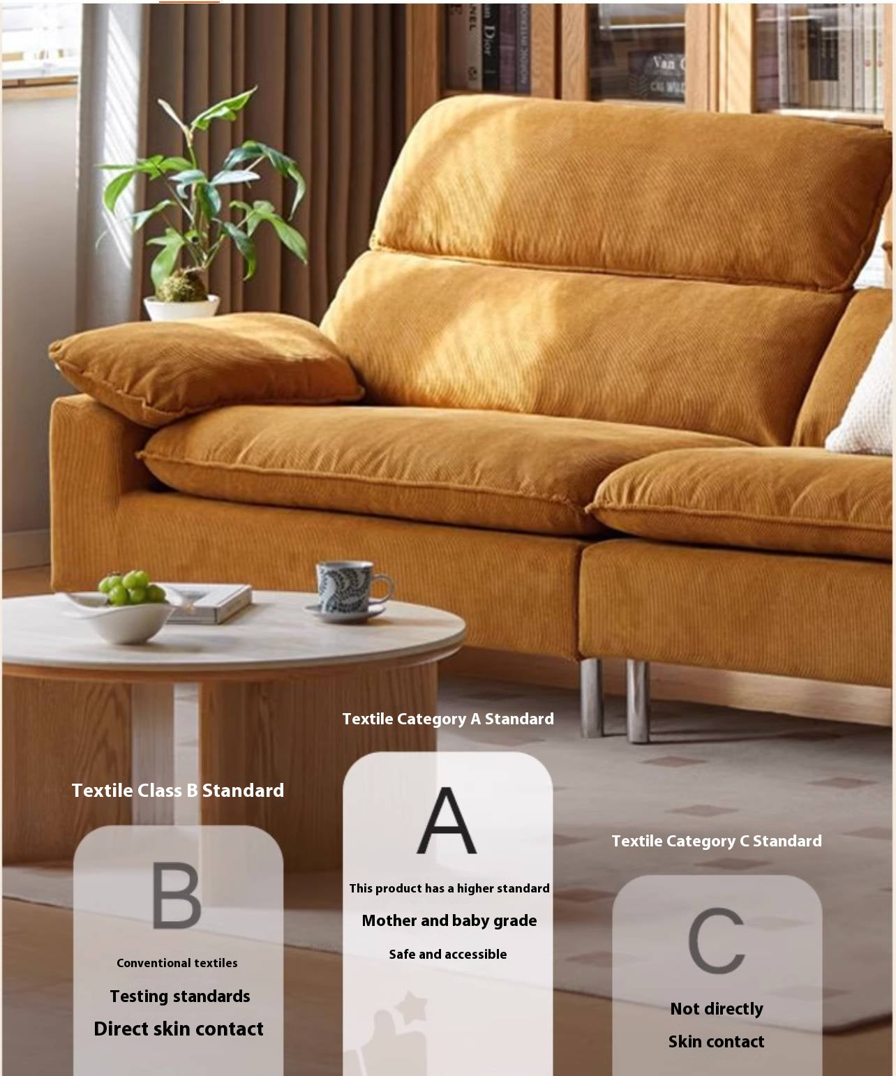 High-Back Corduroy Fabric Sofa with Removable Cover