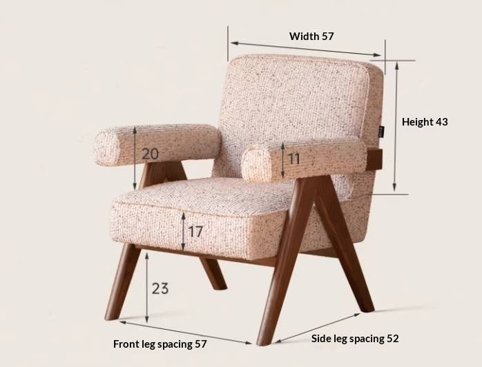 Ash solid wood Accent Armchair, Upholstered Lounge Chair with Angled A-Frame Legs and Wide Padded Armrests
