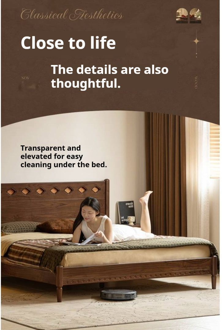 Black Walnut Solid Wood Mid-Century Classic Bed with Cherry Accent Headboard