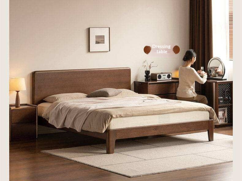 Golden Rosewood Solid Wood Platform Bed with Panel Headboard