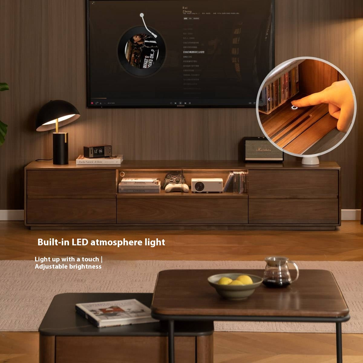 Black Walnut Solid Wood TV Stand.