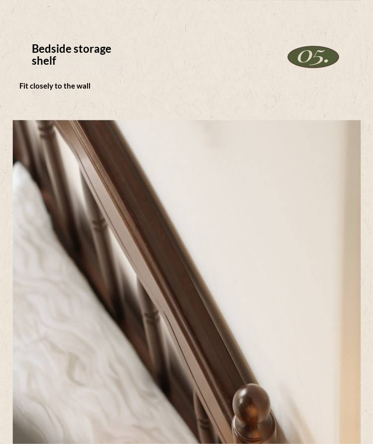 Poplar Solid Wood Bed — American Windsor Style with Retro Vertical Strip Design