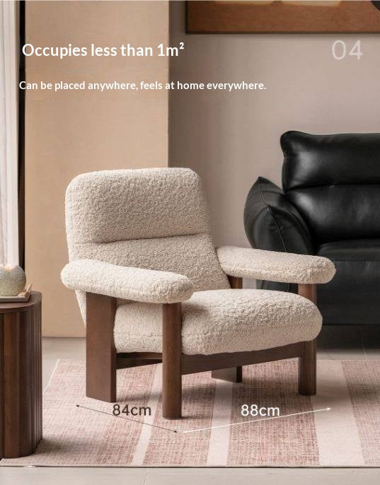 Beech Solid Wood Reclining Lounge Chair with Wide Armrests and Thick Wood Block Legs